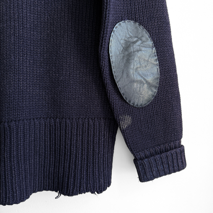 1940s Navy Blue Knit V-Neck Sweater