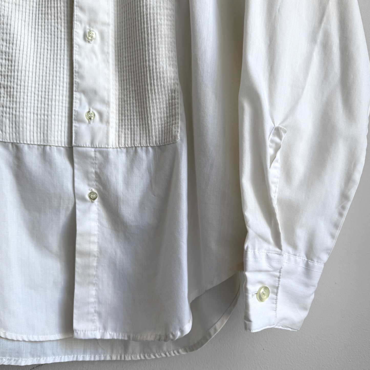 1970s White Pleated Bib Tuxedo Dress Shirt