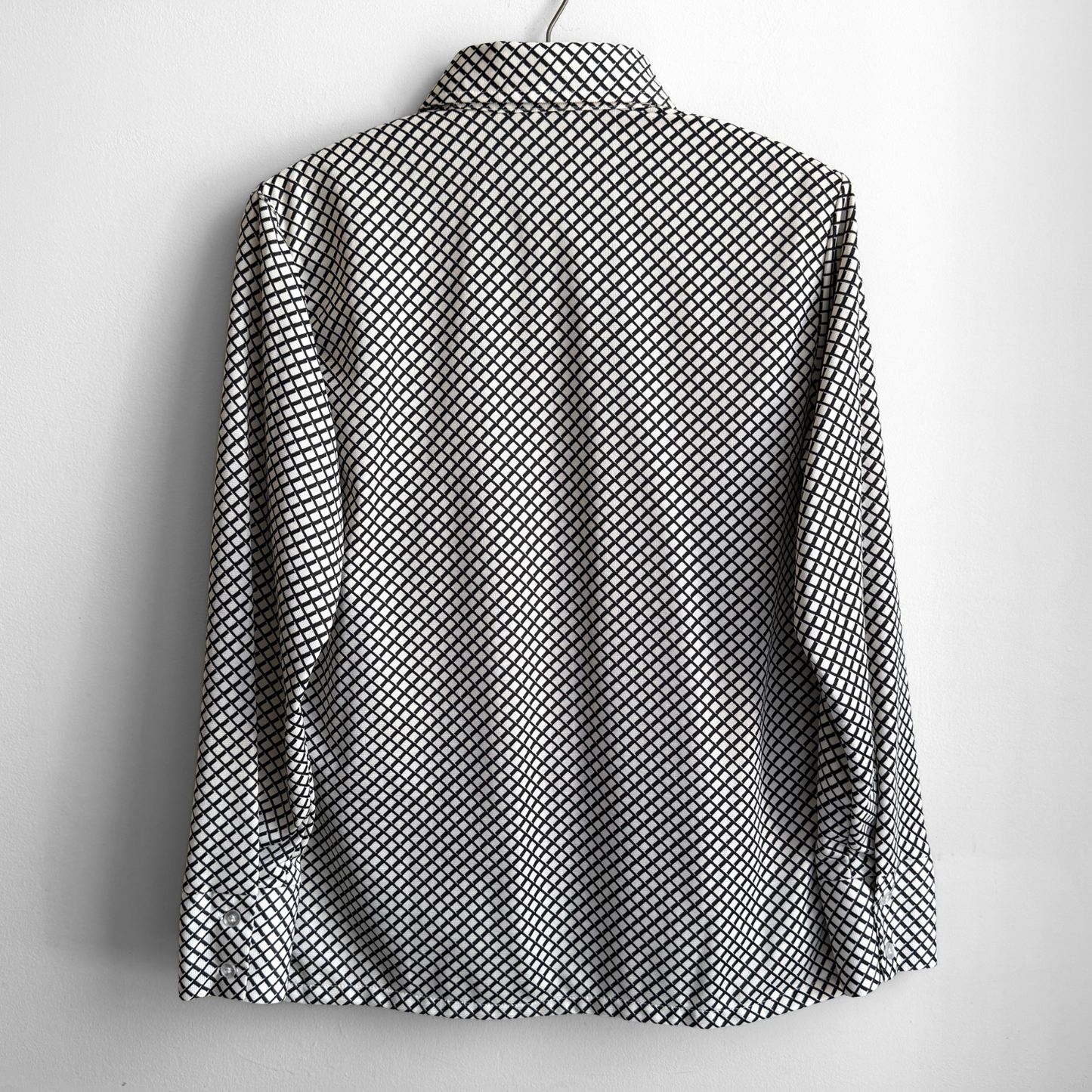 1970s White Geometric Print Sport Shirt