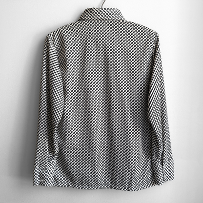 1970s White Geometric Print Sport Shirt
