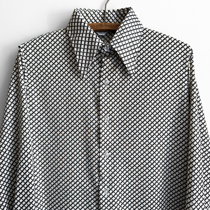 1970s White Geometric Print Sport Shirt