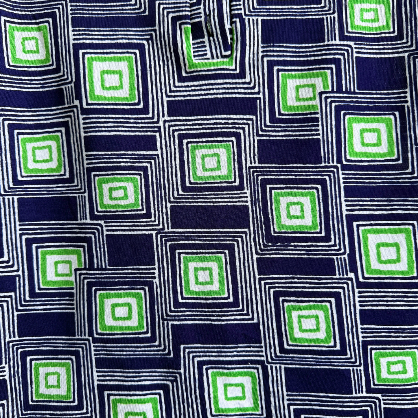 1970s Blue & Green Square Print Polo Shirt