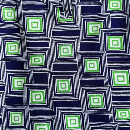 1970s Blue & Green Square Print Polo Shirt