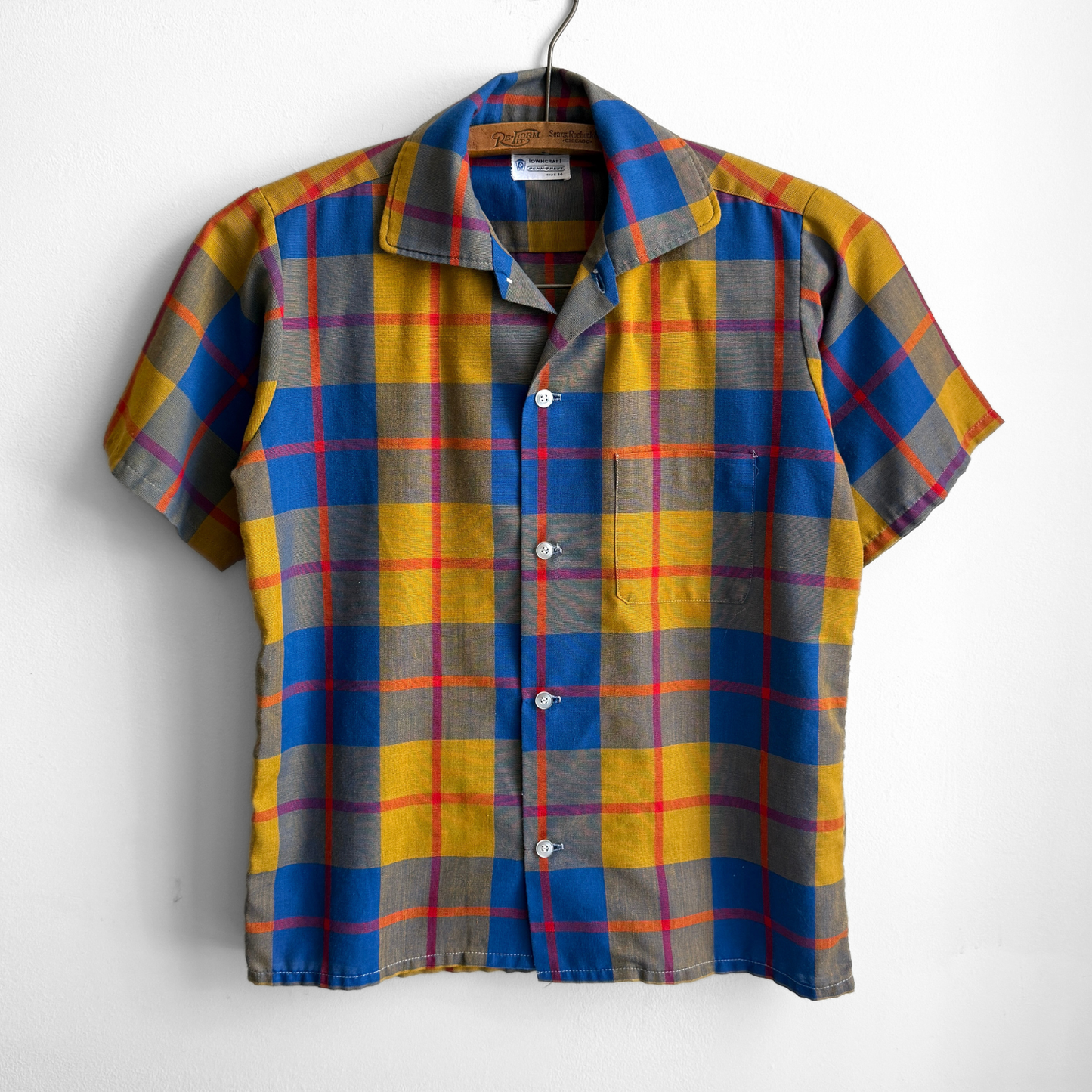 1960s Blue & Yellow Plaid Shirt