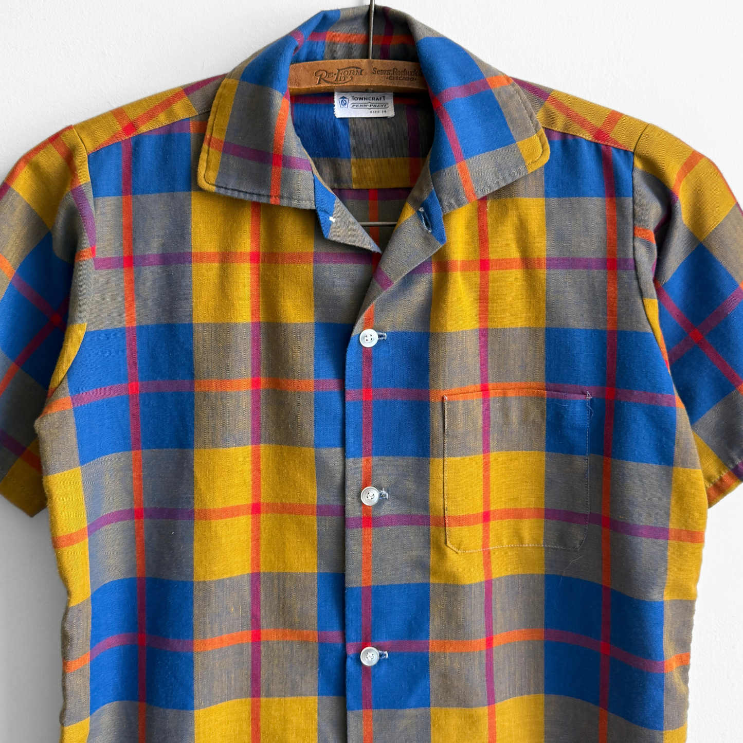 1960s Blue & Yellow Plaid Shirt