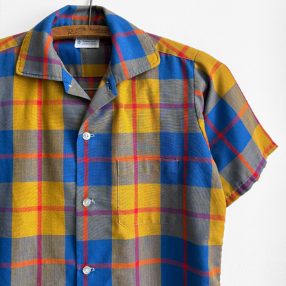 1960s Blue & Yellow Plaid Shirt