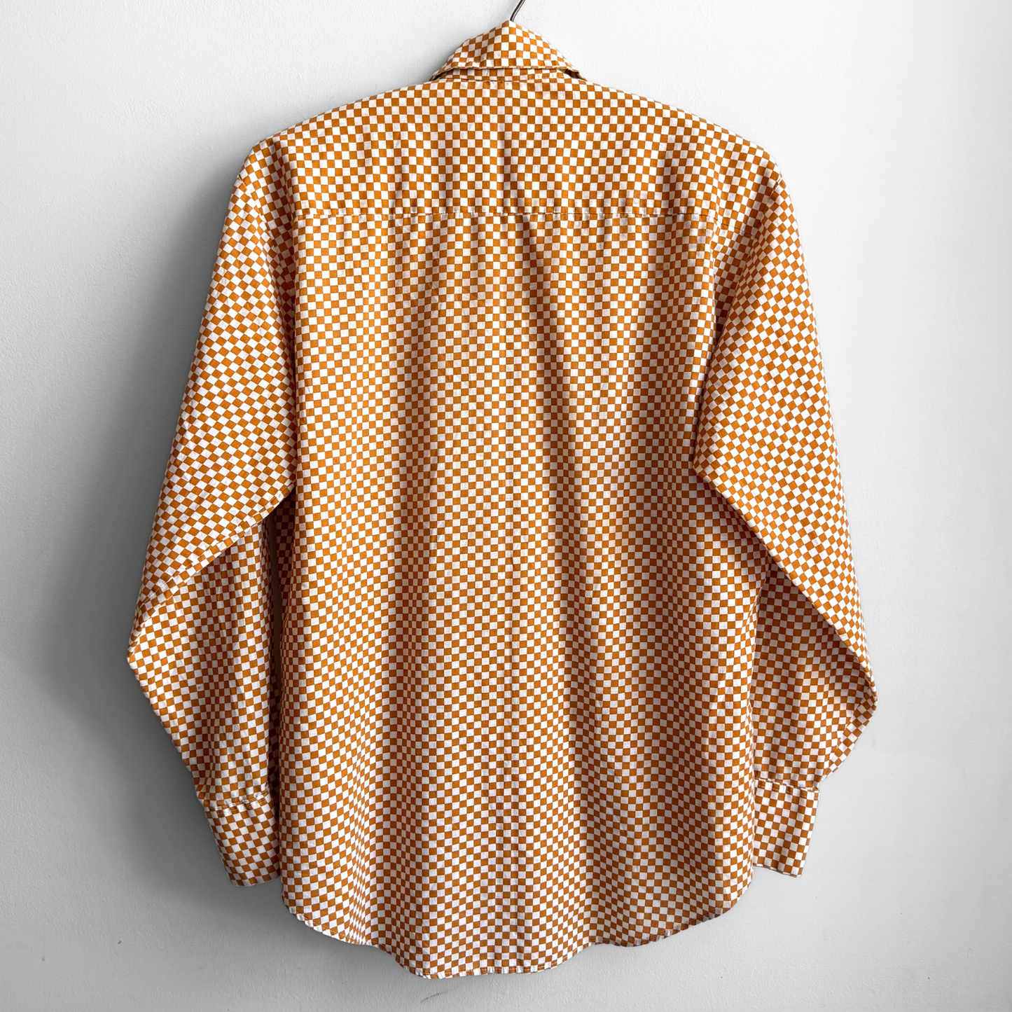 1970s Orange Checkered Print Dress Shirt