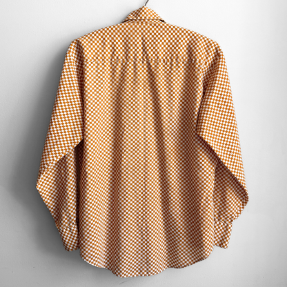 1970s Orange Checkered Print Dress Shirt