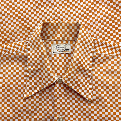 1970s Orange Checkered Print Dress Shirt