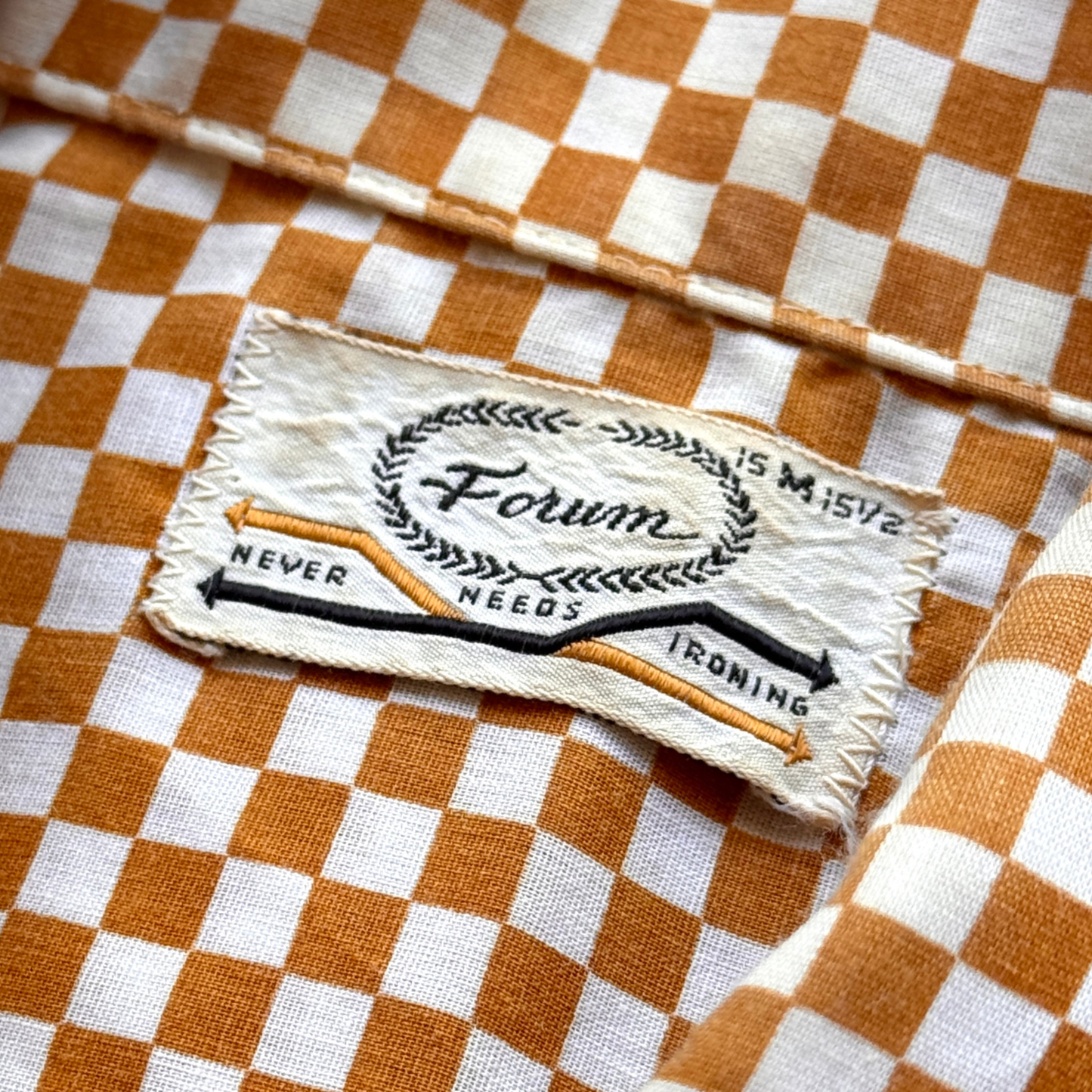 1970s Orange Checkered Print Dress Shirt