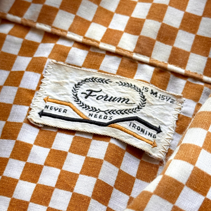 1970s Orange Checkered Print Dress Shirt