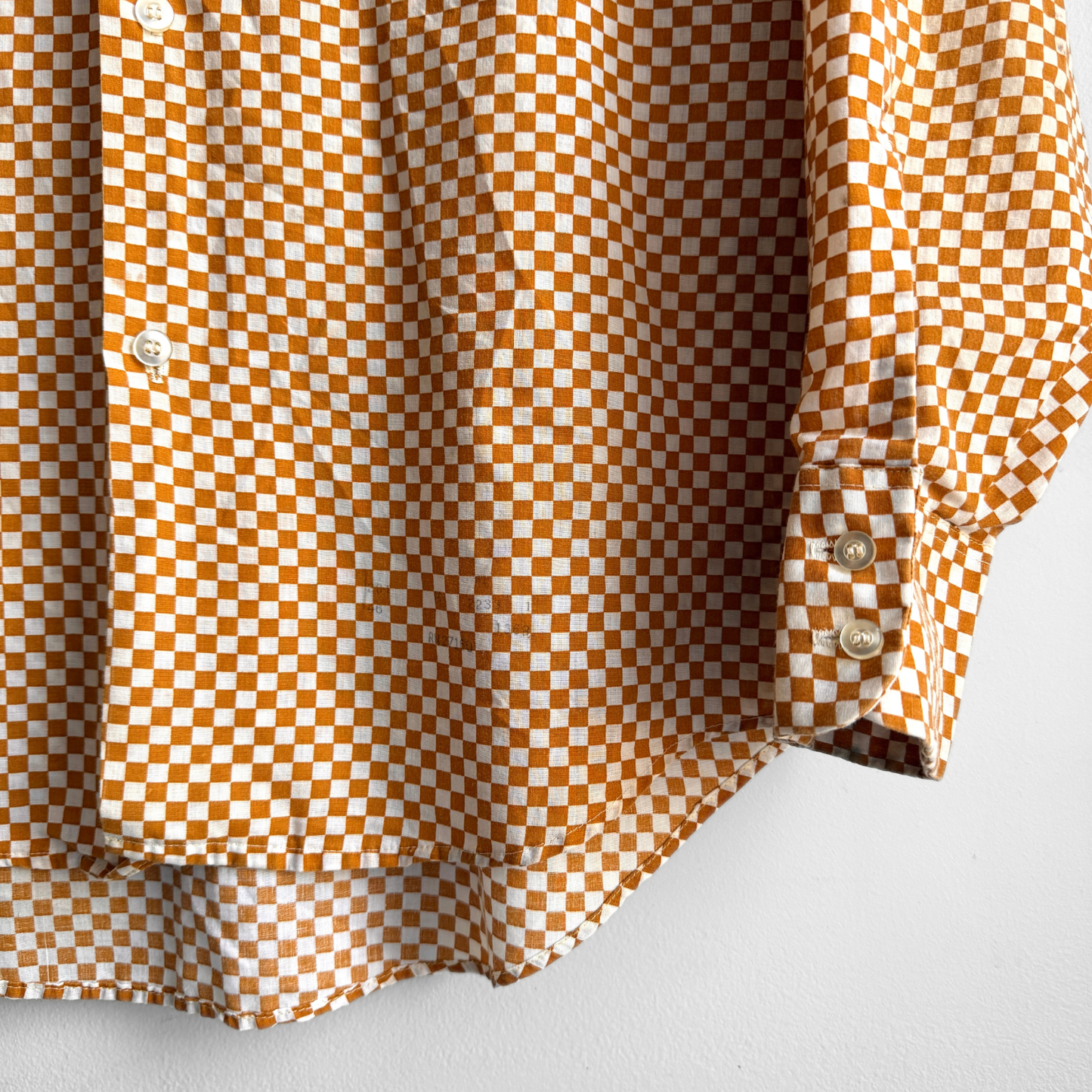1970s Orange Checkered Print Dress Shirt
