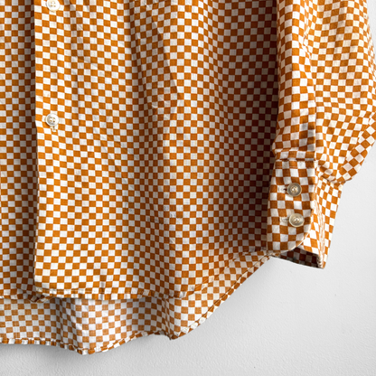 1970s Orange Checkered Print Dress Shirt