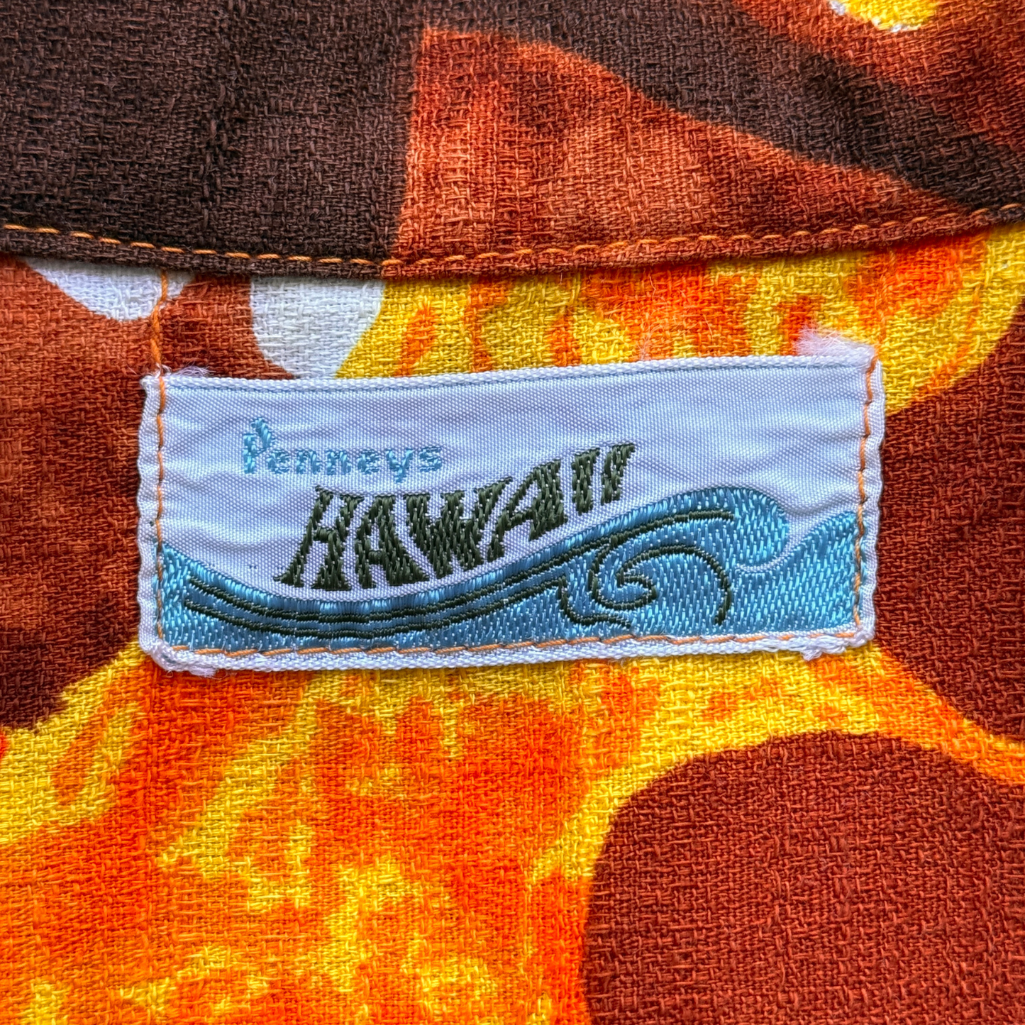 1960s Orange Hibiscus Floral Barkcloth Hawaiian Shirt