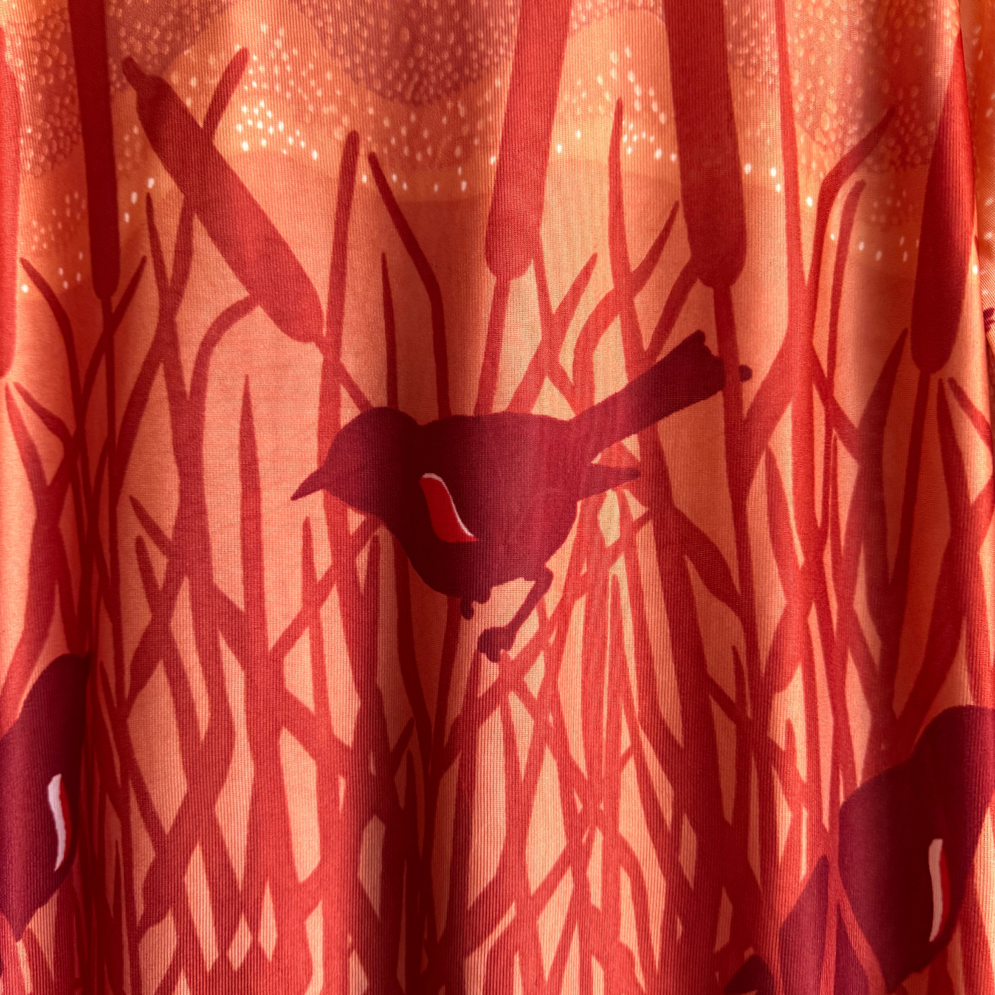 1970s Dark Orange Scenic Birds Sport Shirt