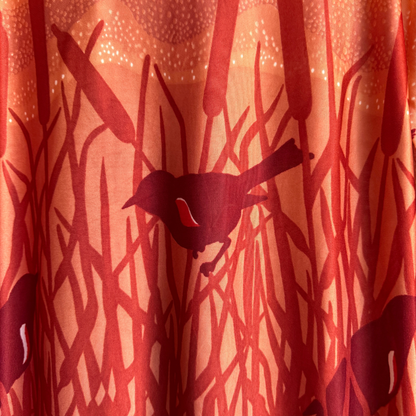 1970s Dark Orange Scenic Birds Sport Shirt