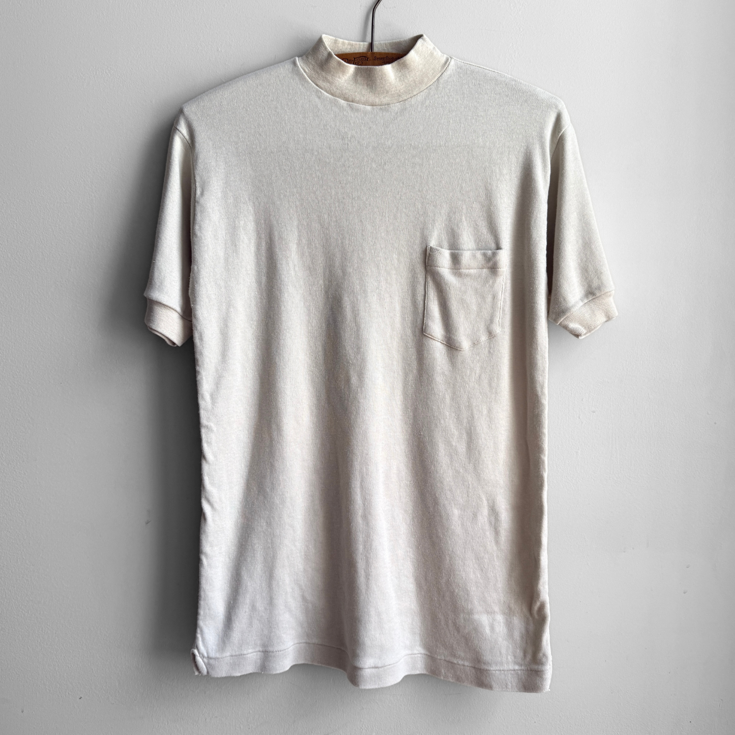 1970s Cream Mock Neck Pocket Tee