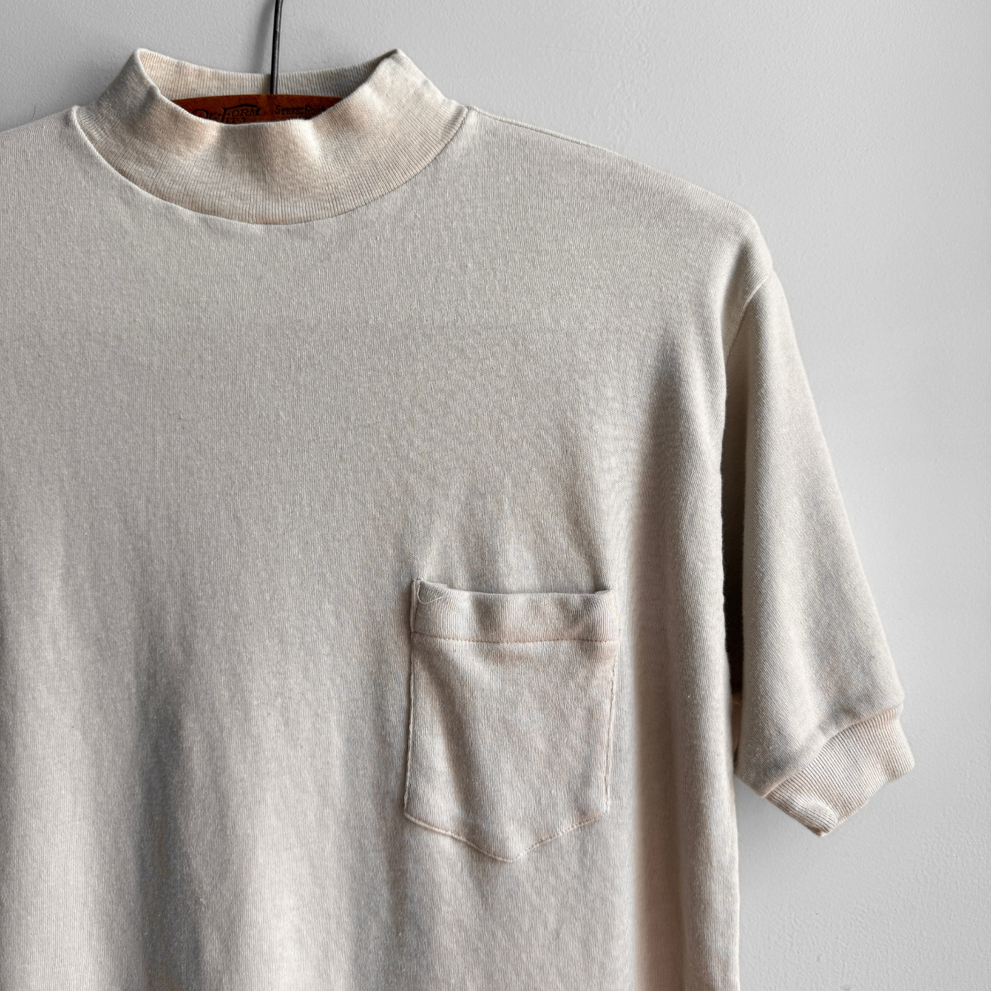 1970s Cream Mock Neck Pocket Tee
