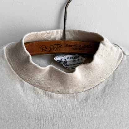 1970s Cream Mock Neck Pocket Tee