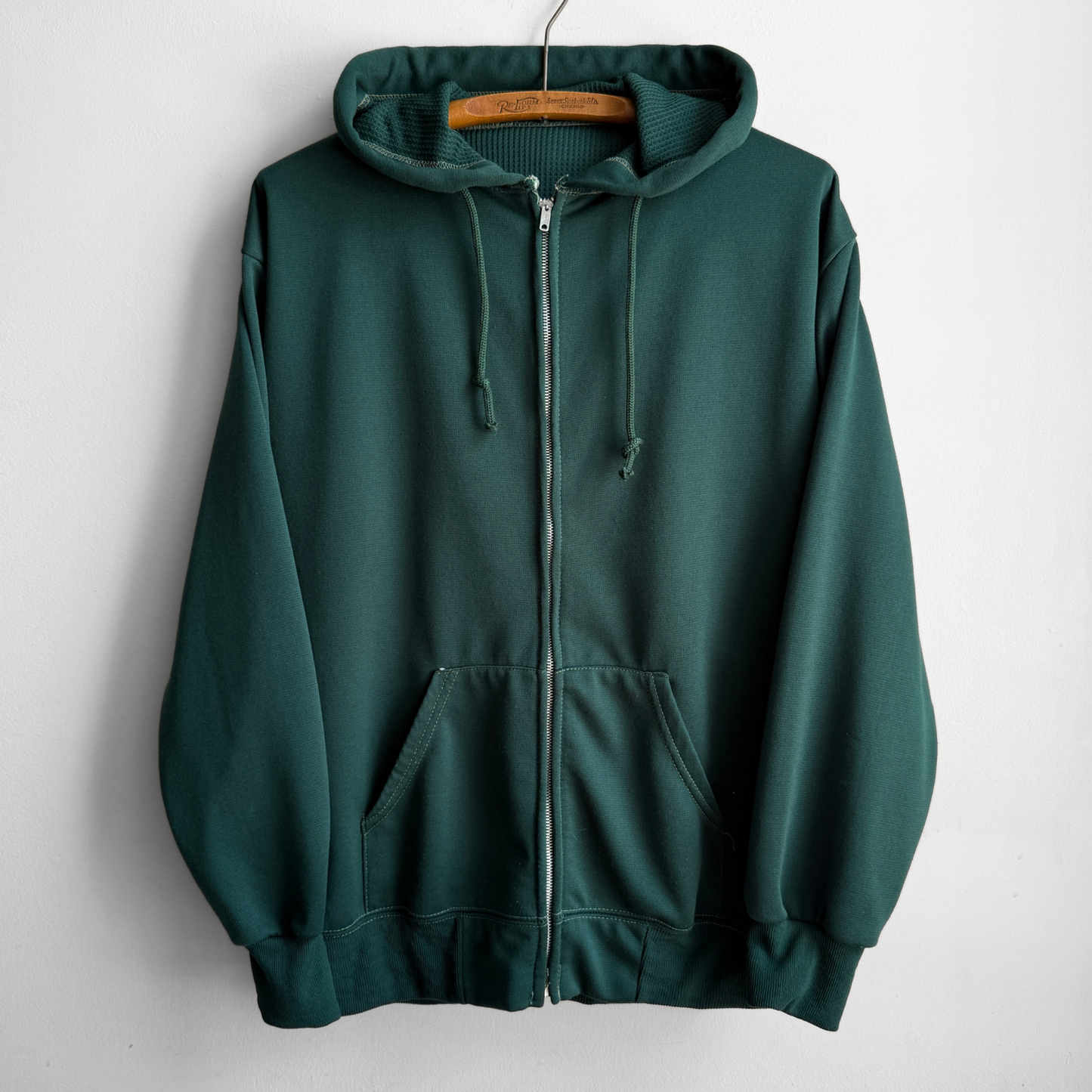 1970s Dark Green Thermal Zip Up Hoodie