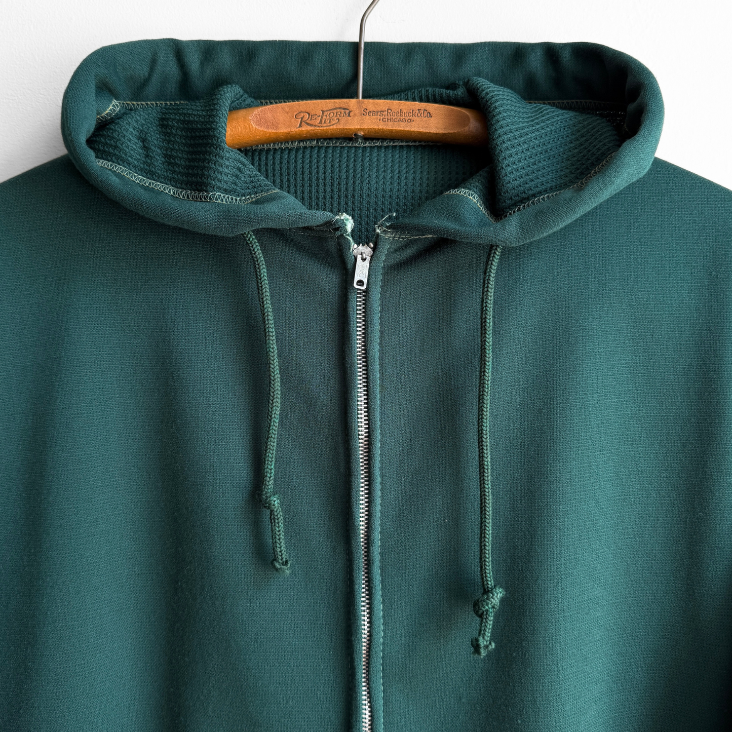 1970s Dark Green Thermal Zip Up Hoodie