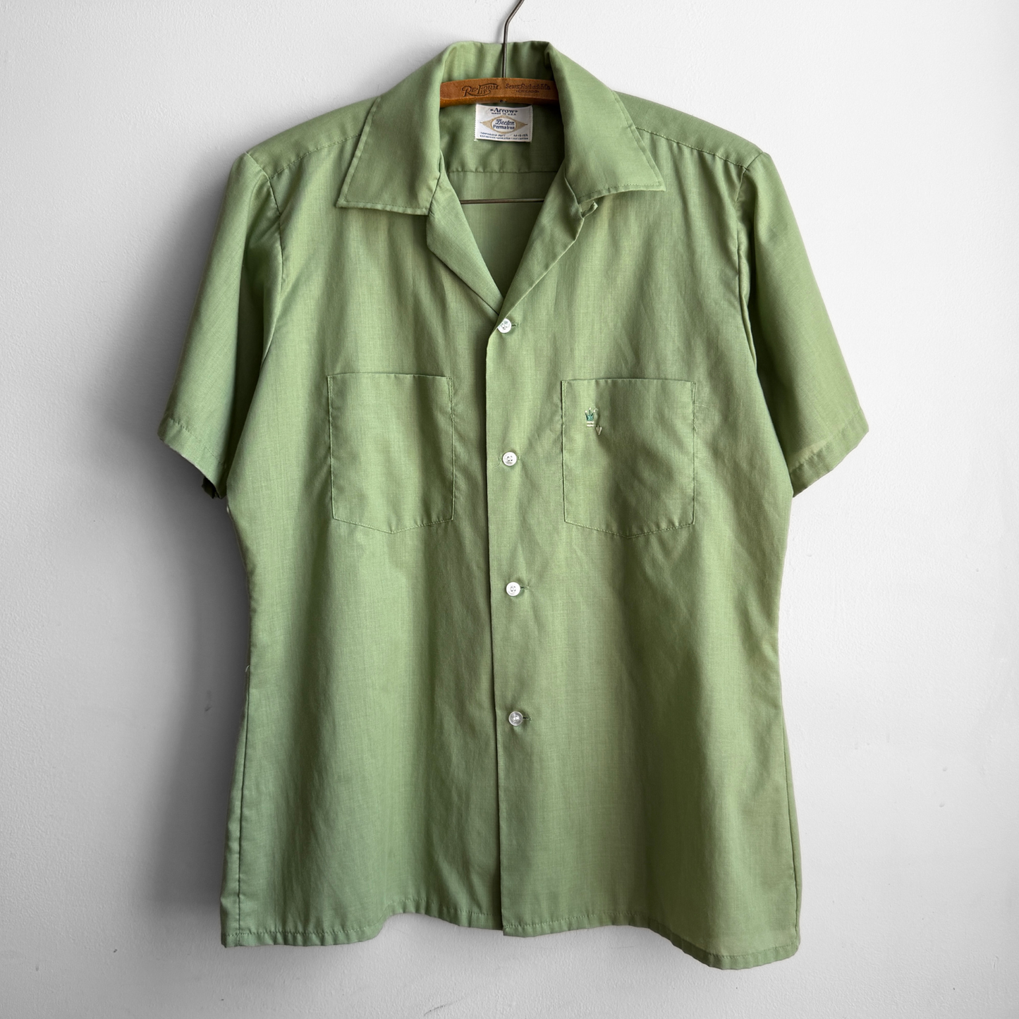 1960s Light Green Motif Sport Shirt