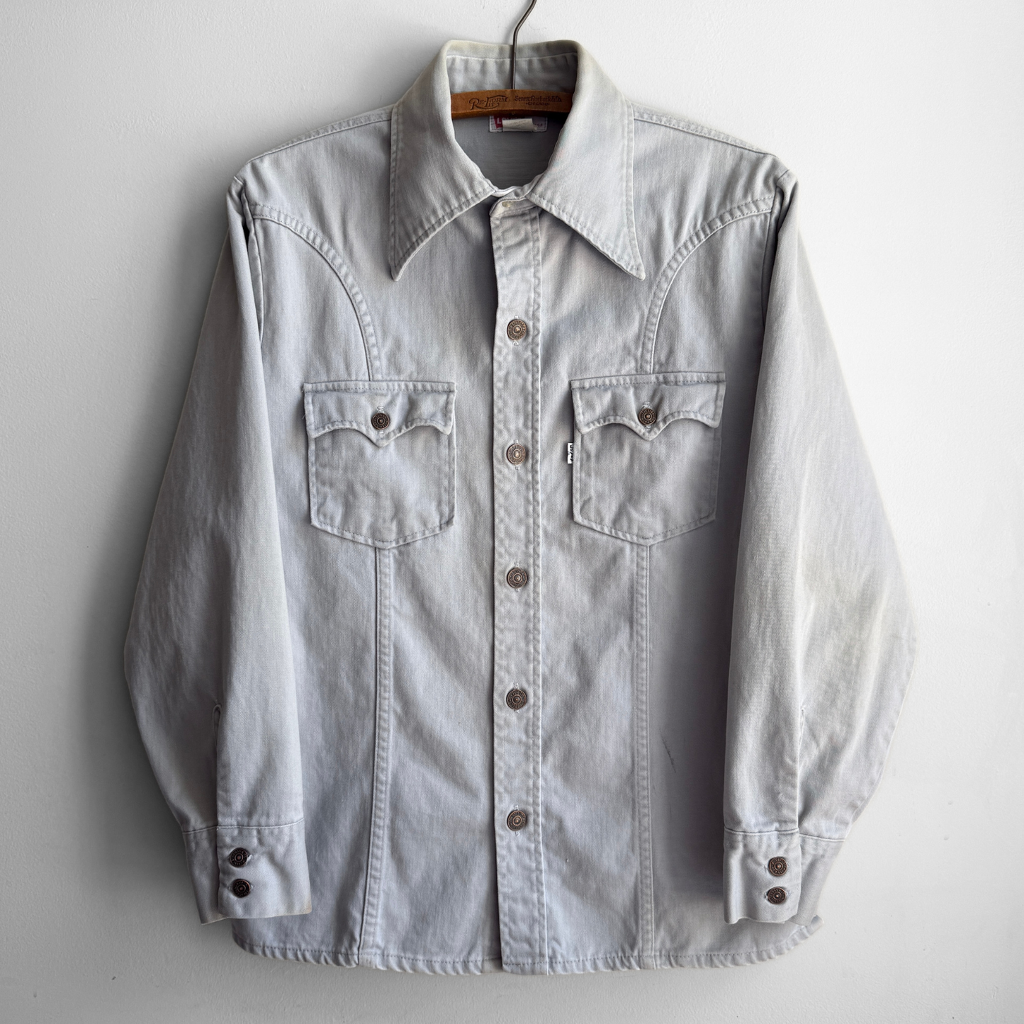 1970s Light Grey White Tab Western Shirt