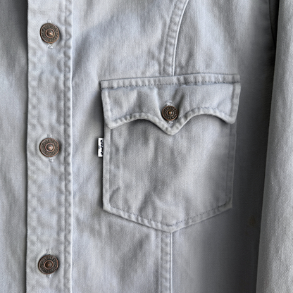 1970s Light Grey White Tab Western Shirt