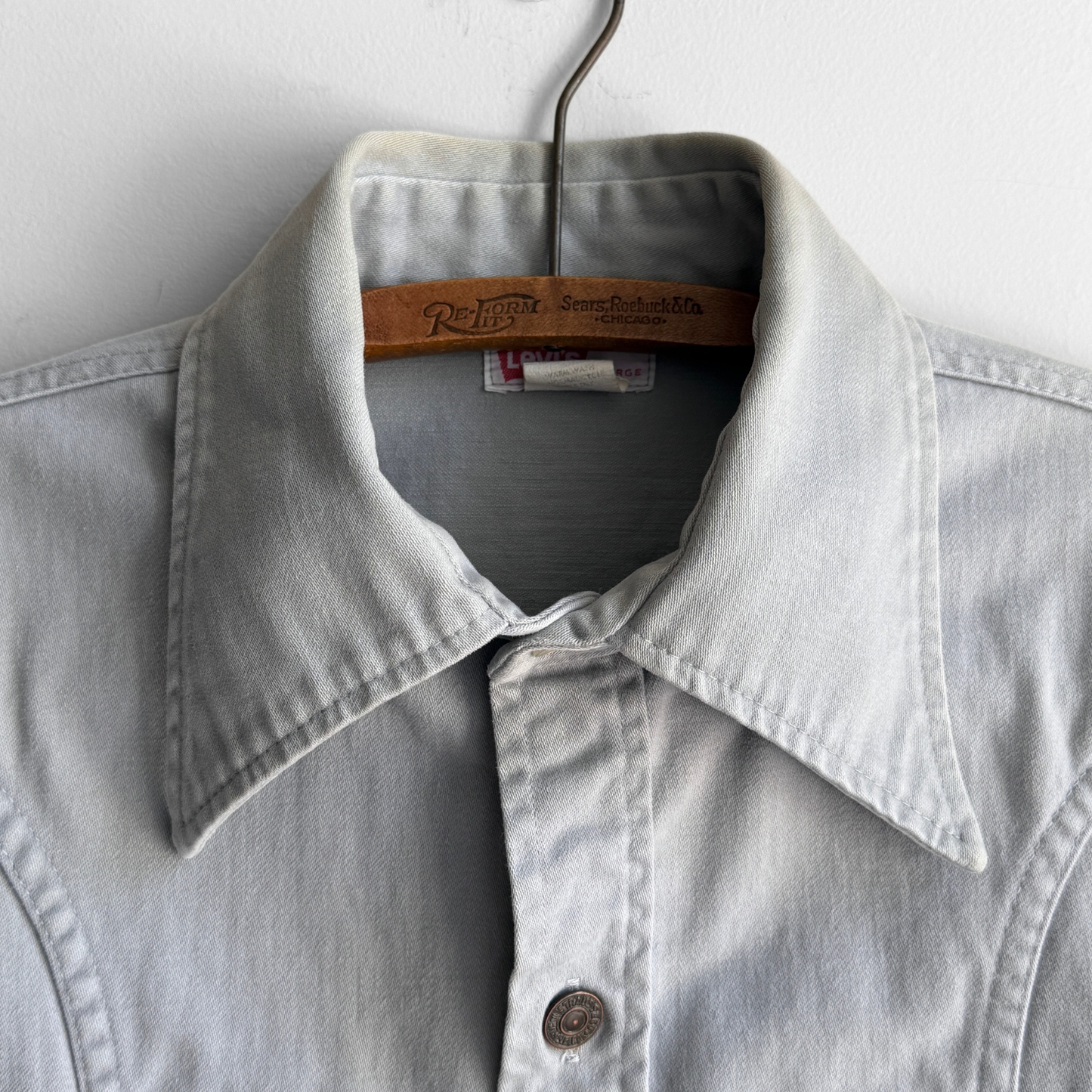 1970s Light Grey White Tab Western Shirt