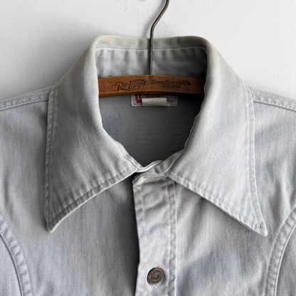 1970s Light Grey White Tab Western Shirt