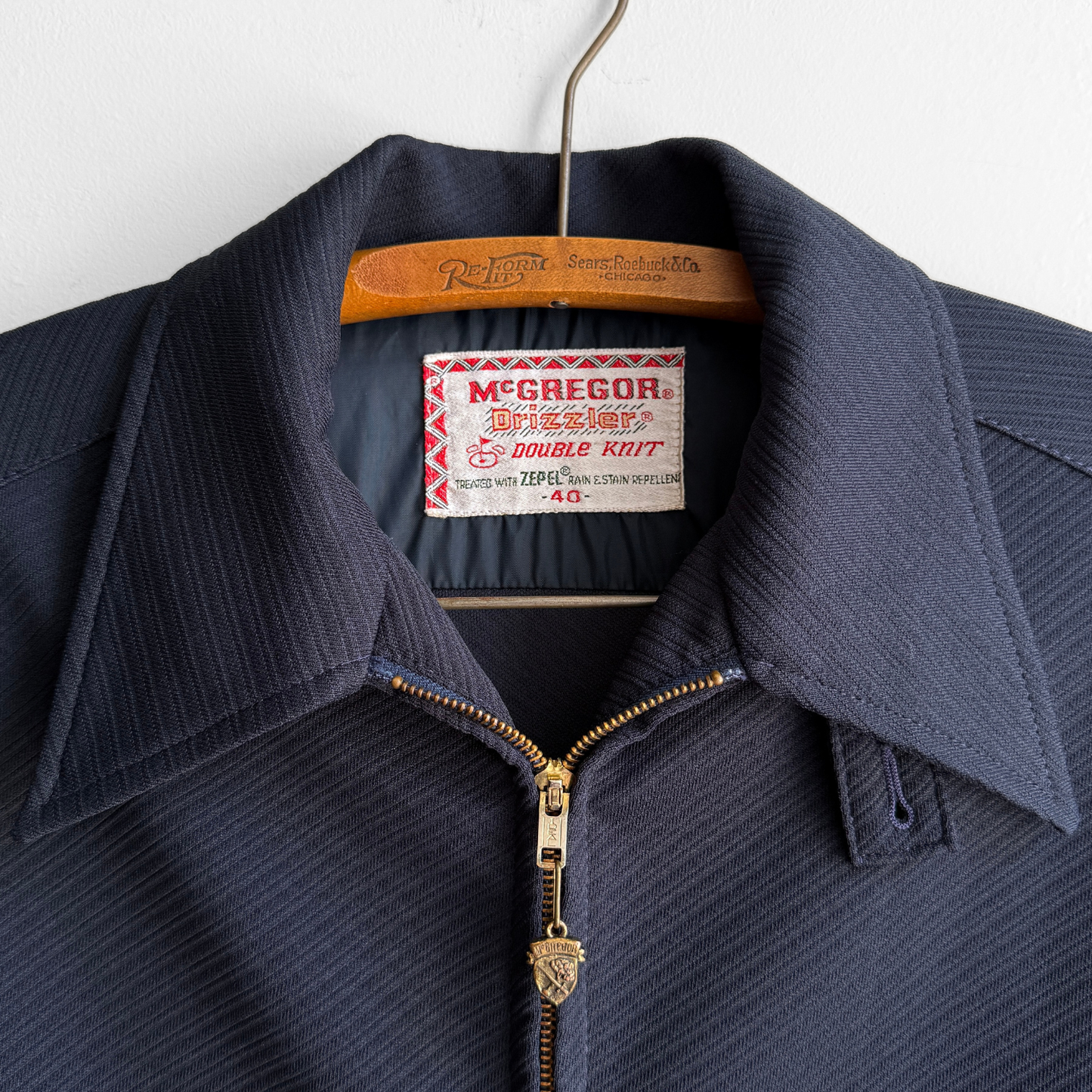 1960s Navy Blue Zepel Double Knit Drizzler Jacket