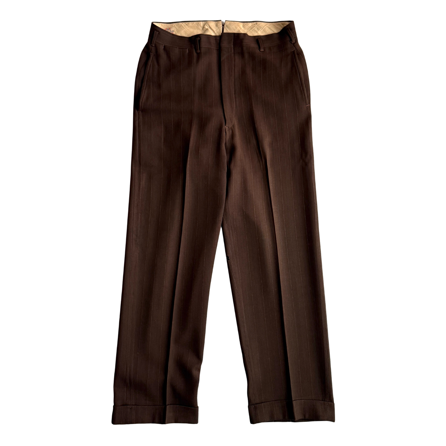 1940s Brown Pinstripe Gabardine Dress Pants