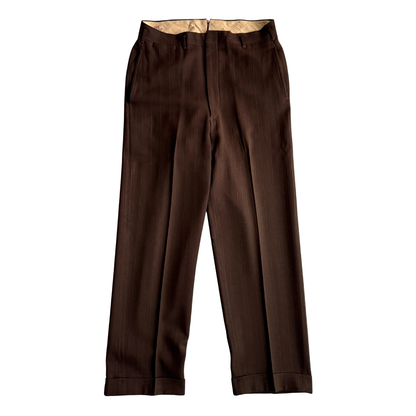 1940s Brown Pinstripe Gabardine Dress Pants