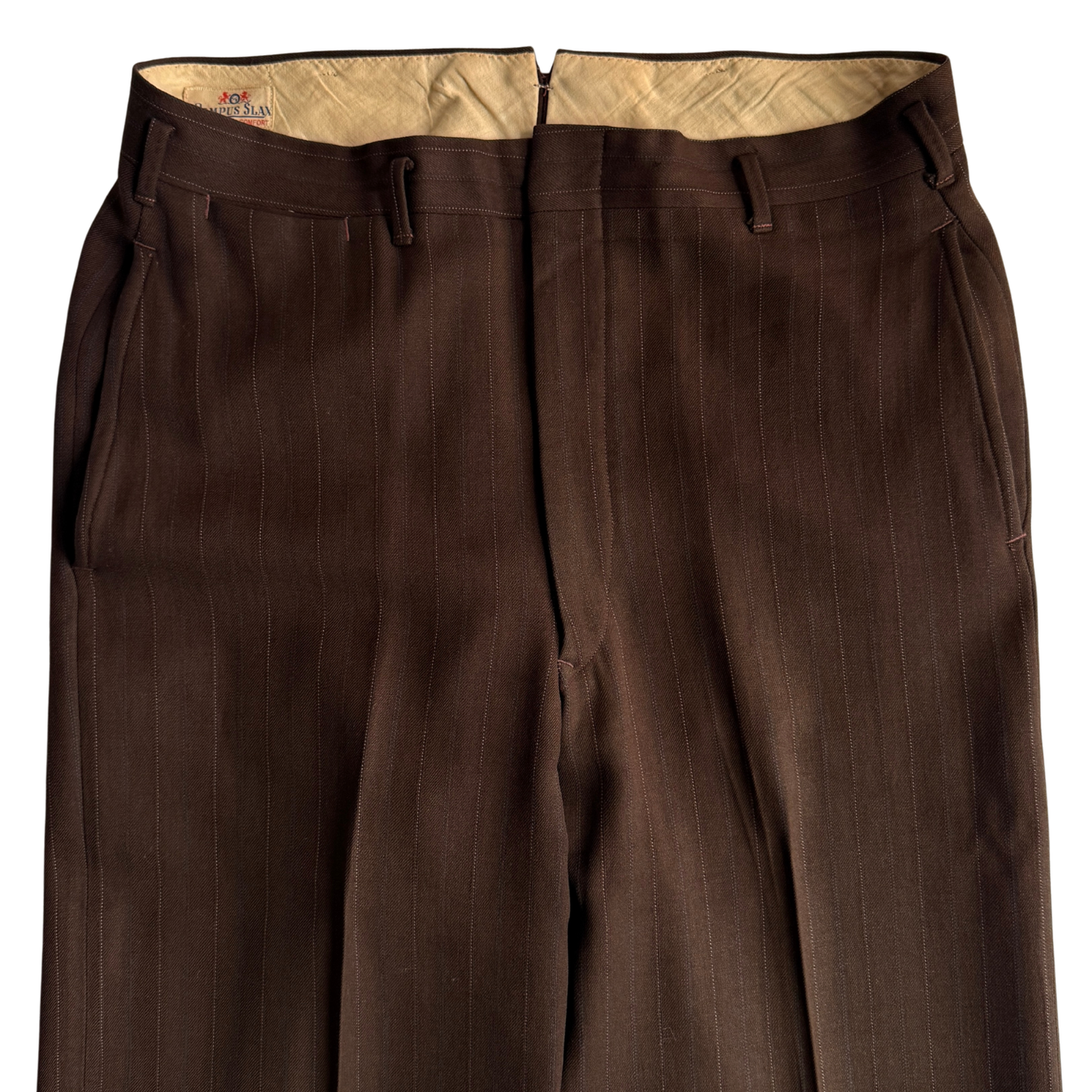 1940s Brown Pinstripe Gabardine Dress Pants