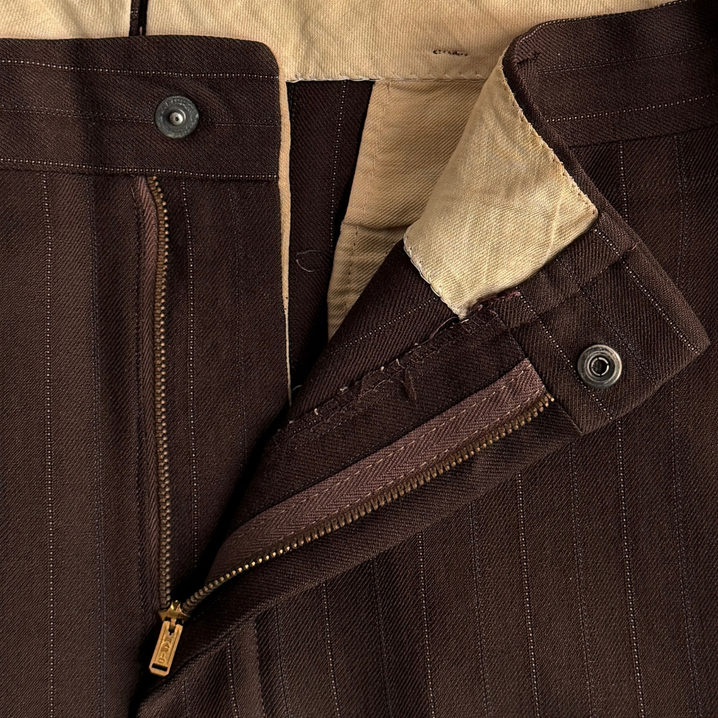 1940s Brown Pinstripe Gabardine Dress Pants