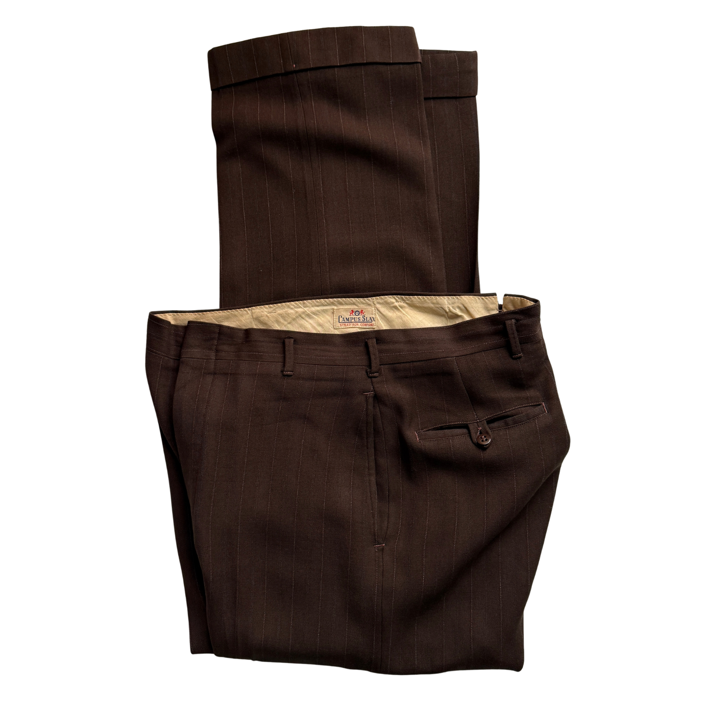 1940s Brown Pinstripe Gabardine Dress Pants