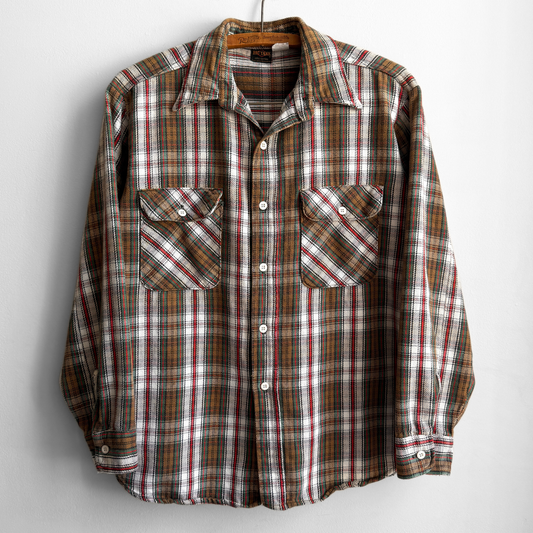 1970s Brown Cotton Plaid Flannel Shirt