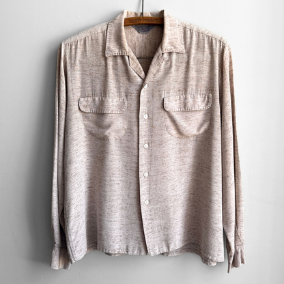 1950s Beige Sharkskin Flecked Rayon Sport Shirt