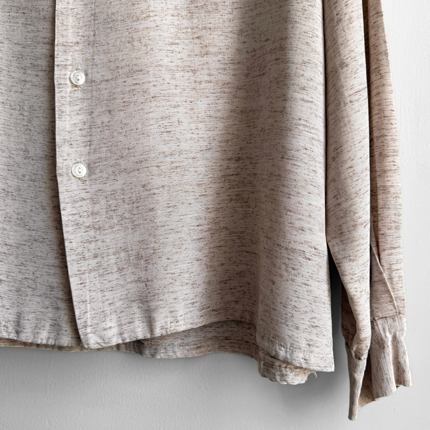 1950s Beige Sharkskin Flecked Rayon Sport Shirt