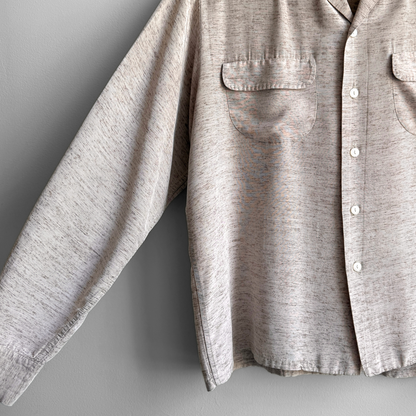 1950s Beige Sharkskin Flecked Rayon Sport Shirt