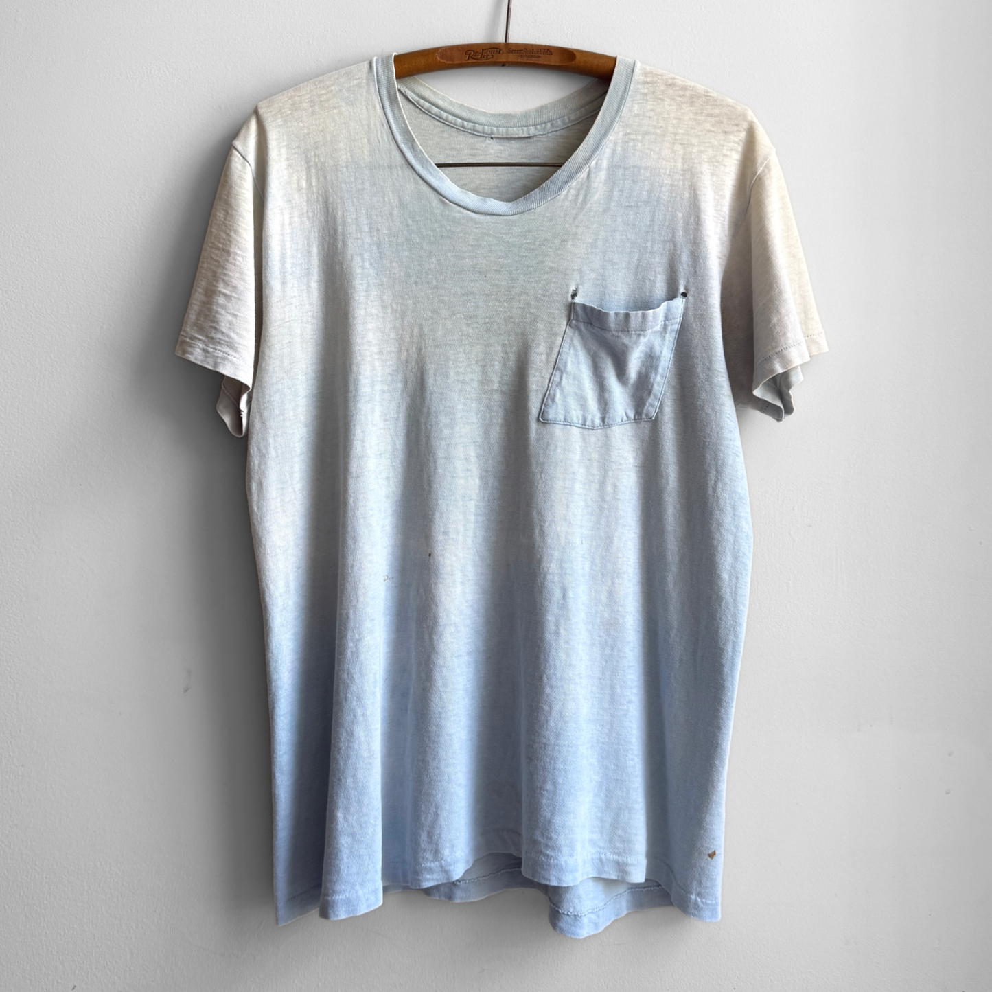 1960s Sun Faded Light Blue Pocket Tee