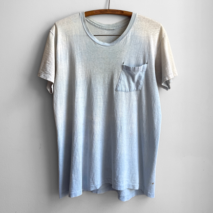 1960s Sun Faded Light Blue Pocket Tee