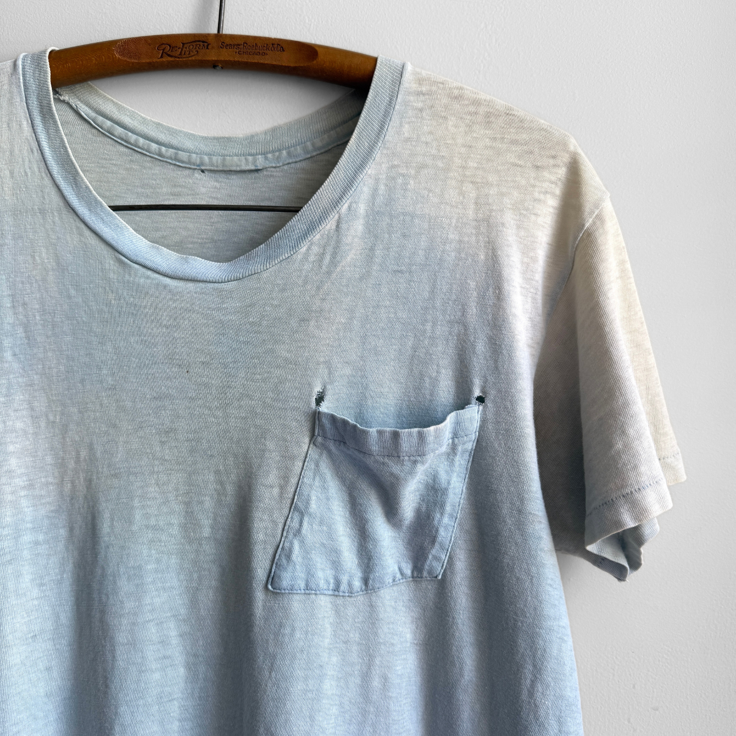 1960s Sun Faded Light Blue Pocket Tee