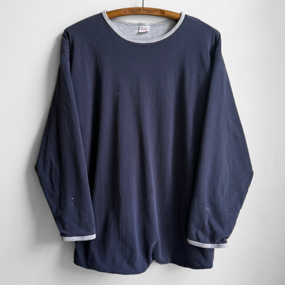 1980s Navy & Grey Double Face Long Sleeve