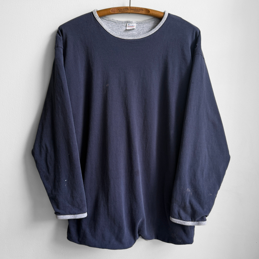 1980s Navy & Grey Double Face Long Sleeve