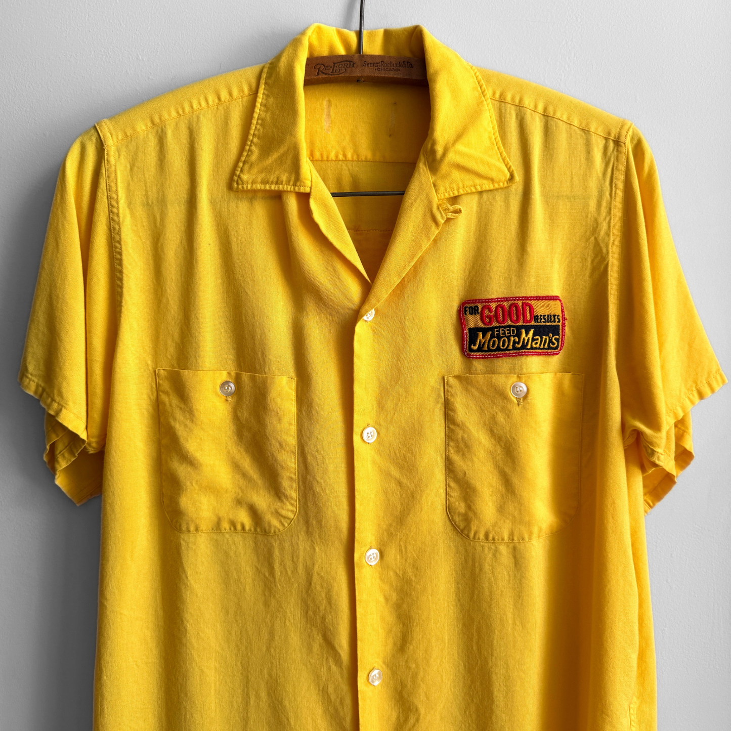 1960s MoorMan's Feed Yellow Rayon Shirt