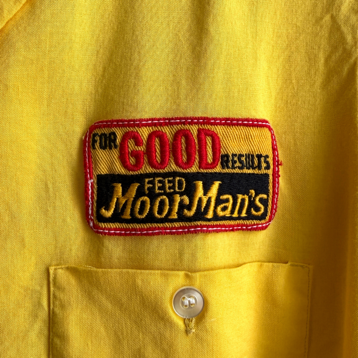 1960s MoorMan's Feed Yellow Rayon Shirt