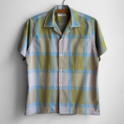 1960s Blue & Green Plaid Sport Shirt