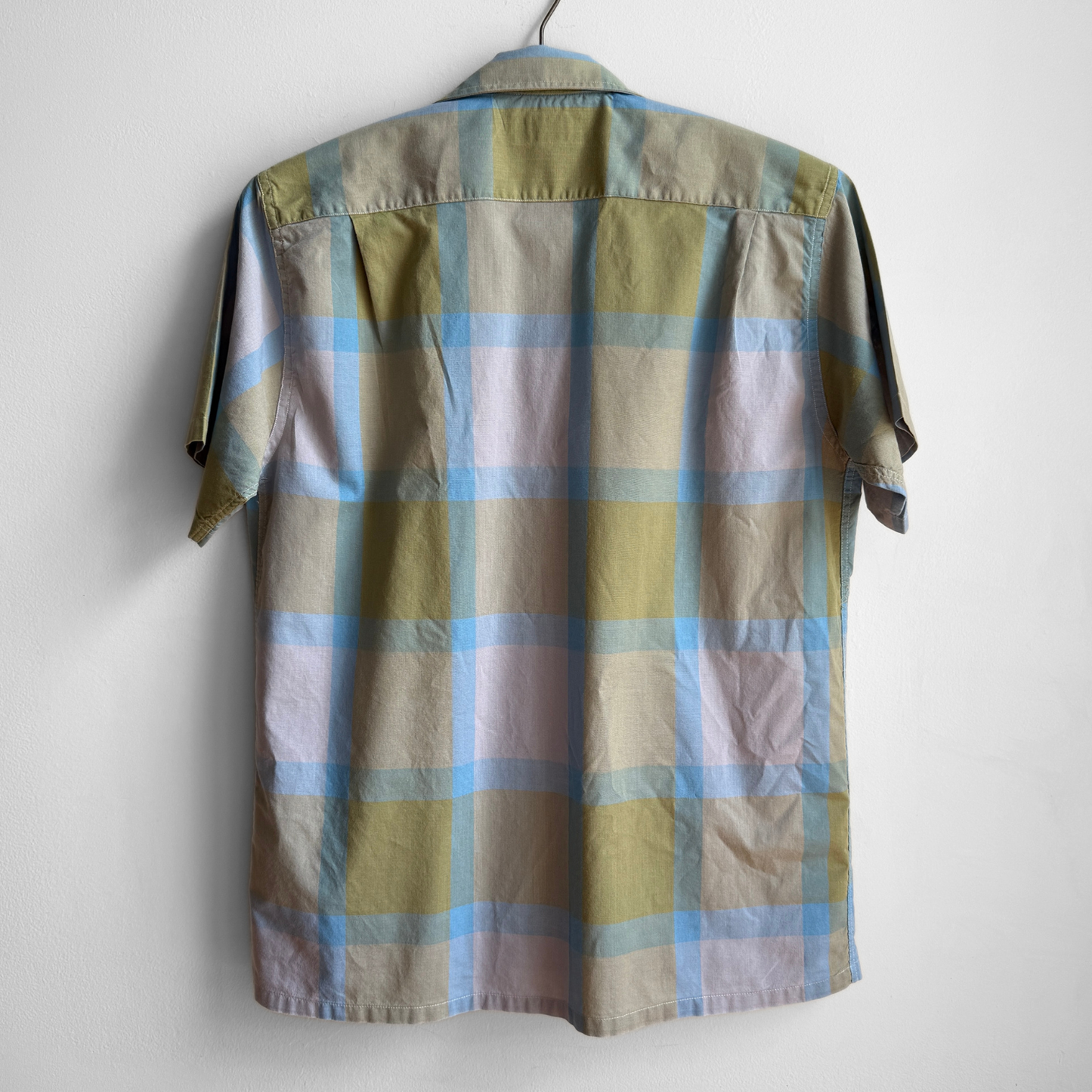 1960s Blue & Green Plaid Sport Shirt
