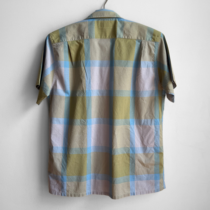 1960s Blue & Green Plaid Sport Shirt
